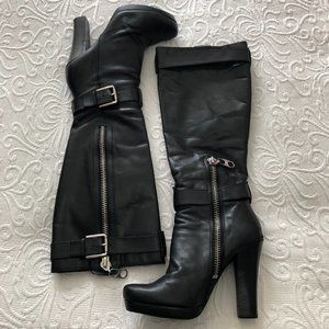 BCBGirls Black Heeled Boots with Silver Accents